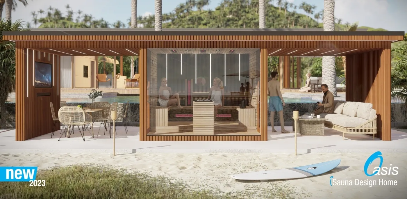 Premium Saunahaus mit Terrassen und Holzlamellen - Oasis