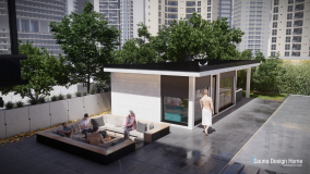 Das Außen Saunahaus in einer privaten Penthouse