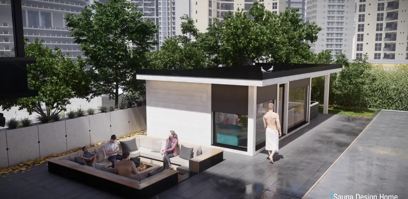 Das Außen Saunahaus in einer privaten Penthouse