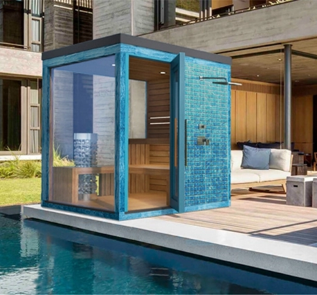 iSauna Color Family – Außenkombisauna mit Salzsteinwand und Dusche