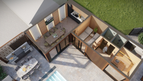 Perspektivische Draufsicht des Außen-Saunahauses