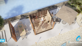 Aussensauna mit Vordach und TV-Wand