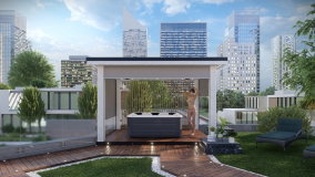 Pergola mit zipSCREEN Sonnenschutz in Weiß.