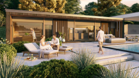 Winterlicher Wellness Rückzugsort mit Außenruhebereich