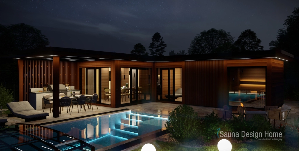 Saunahaus bei Nacht