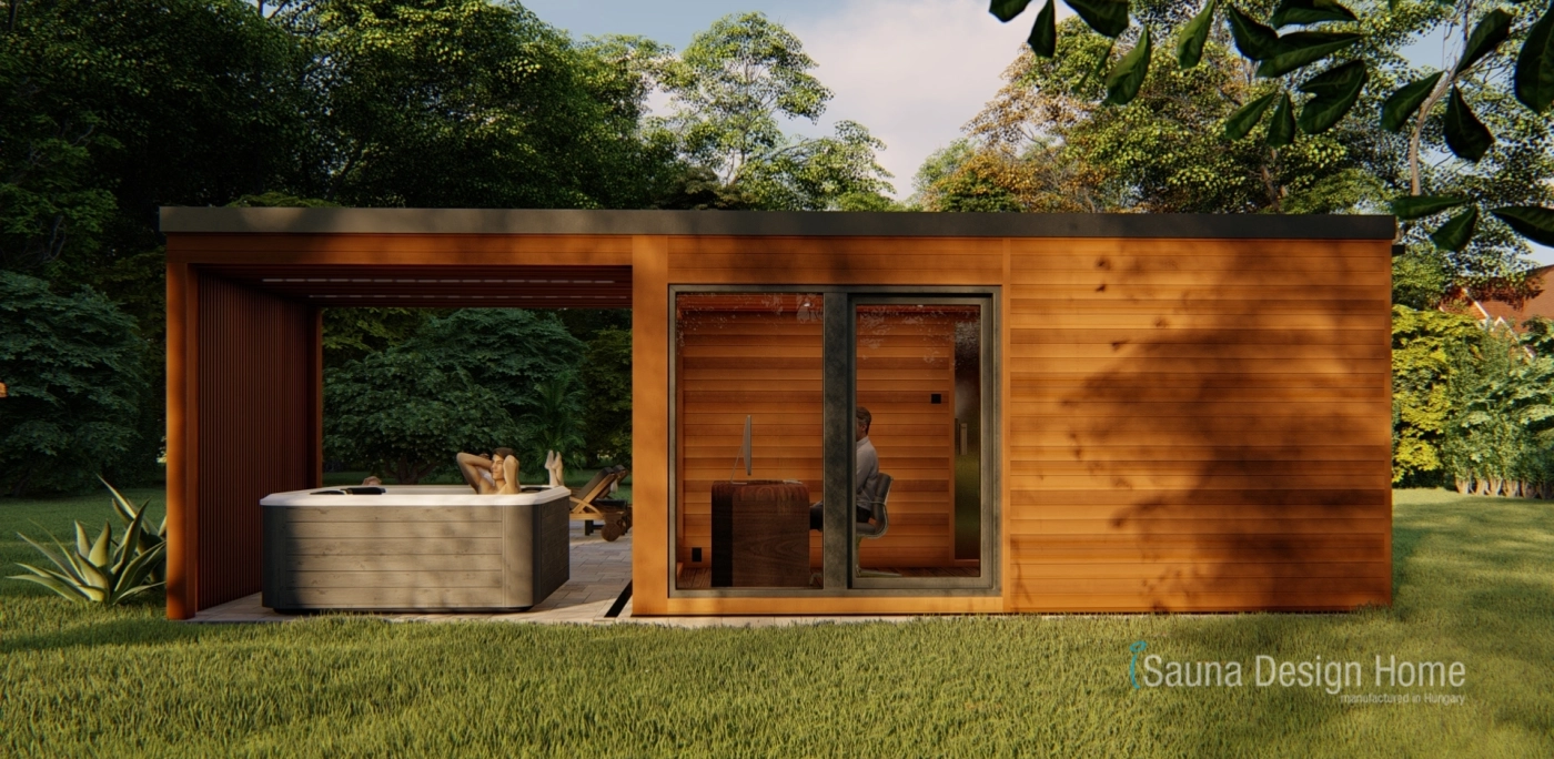 Modernes Saunahaus mit Ruheraum, Küche, Büro